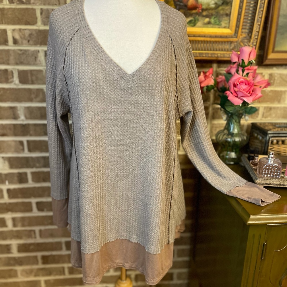 Taupe colored boutique Waffle tunic